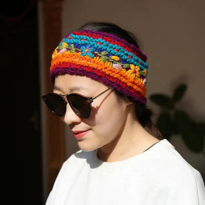 Hand-embroidered Colorful Wool and Velvet Headband Ethnic Style Retro Headband for Women