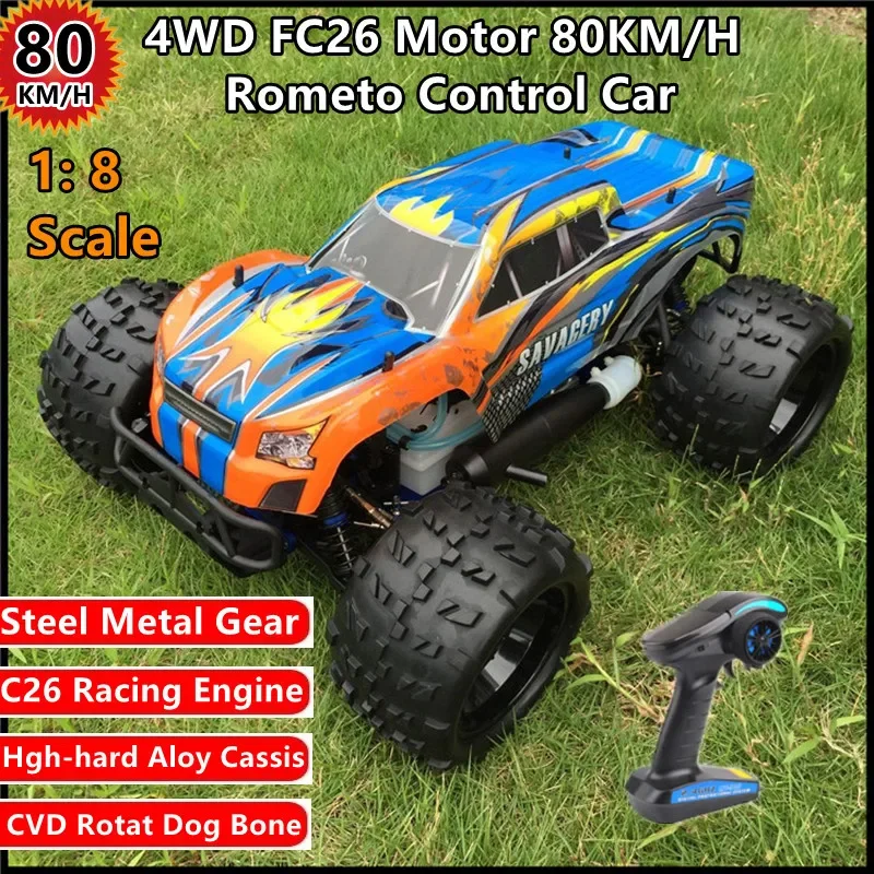 80KM/H Fuel Drive 4WD RC Car CVD Rotating Dog Bone Hydraulic Shock Absorber FC26 Motor Alloy Chassis Remote Control Racing Car