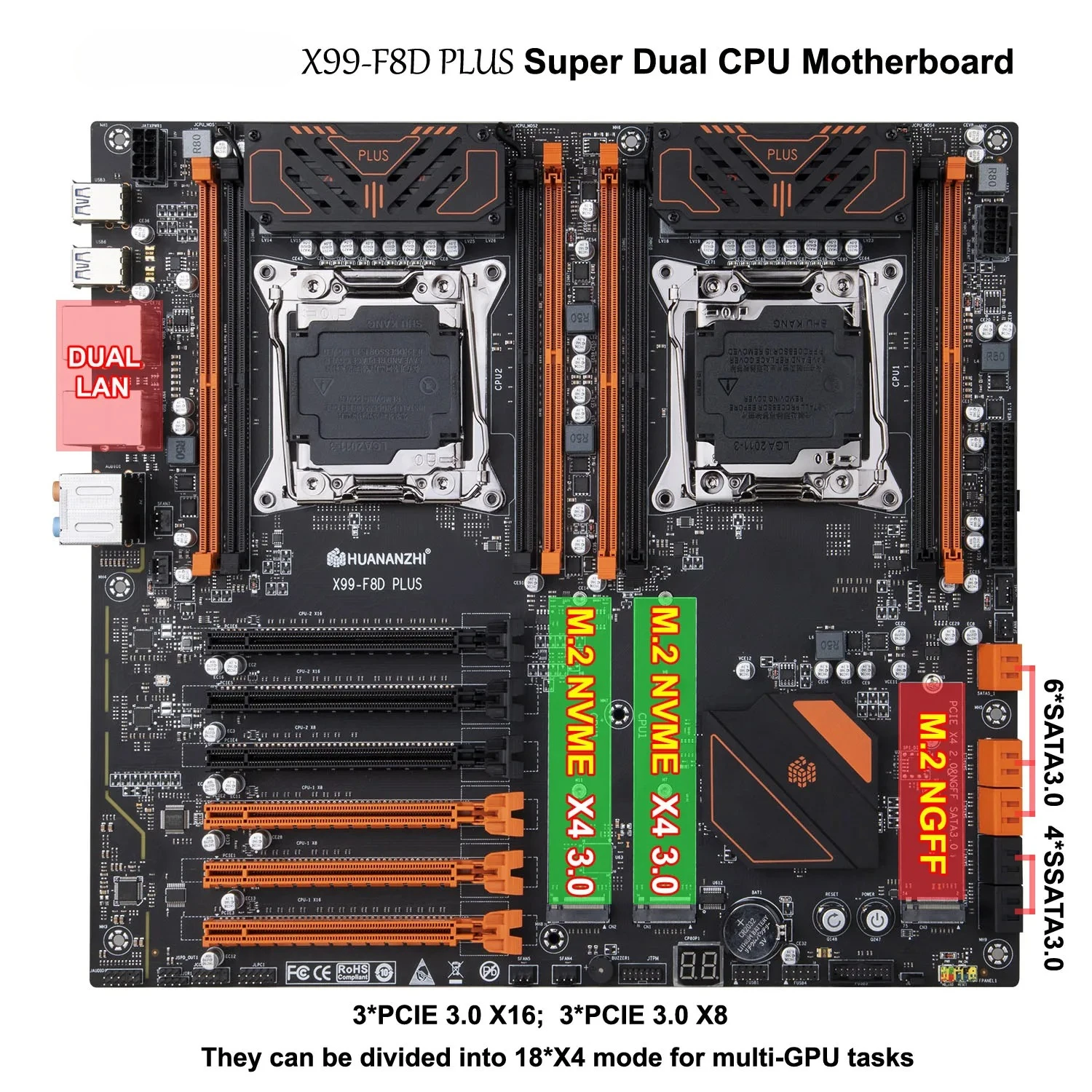 HUANANZHI X99-F8D PLUS Motherboard For XEON E5 V3*V4 CPU Dual CPU
