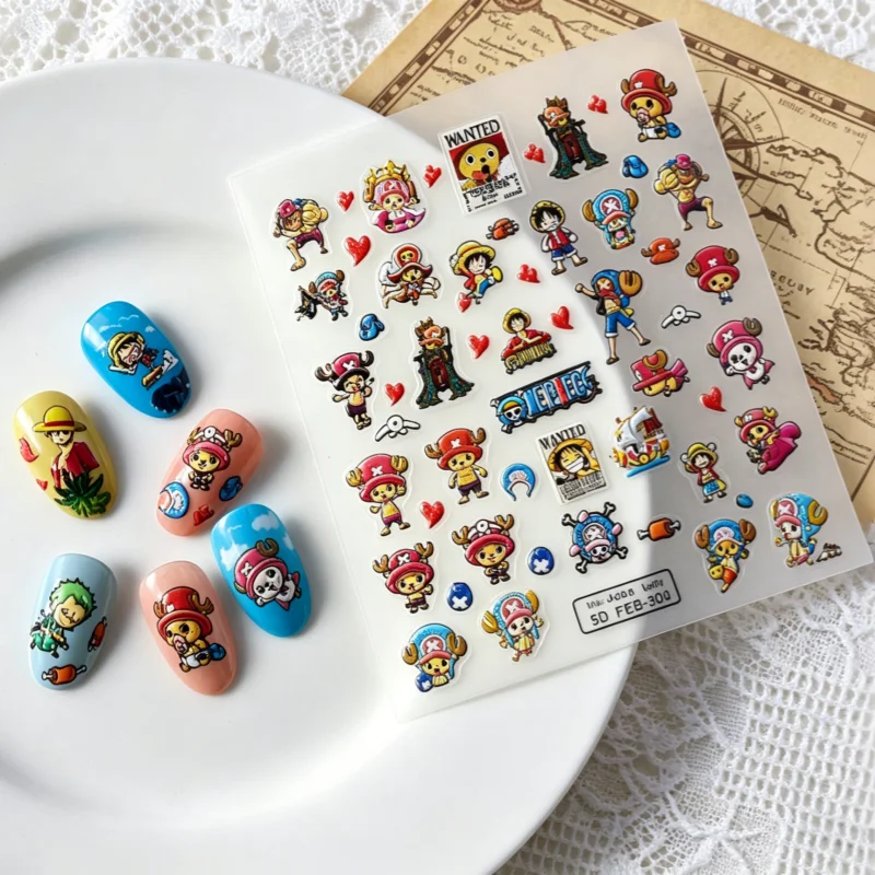 Cute One Piece Q Edition Nail Art Stickers,Self-Adhesive Nail Decor for DIY Manicure,Novelty Birthday Gift for Manga Collectors