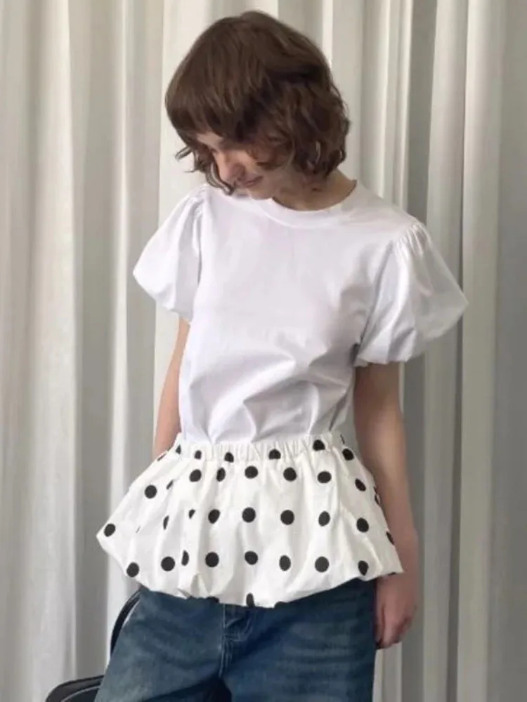 

Ретро мини-юбка в горошек для женщин, летняя, с эластичной талией, с эффектом перекрытия, в стиле Y2K, А-силуэт, для уличной моды