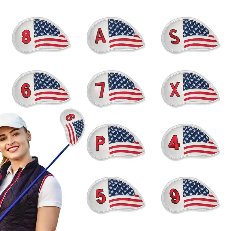 

Patriotic Headcover 10X Iron Protective Headcover US Stars Stripes Flag Pattern Design Iron Covers For Golf Clubs Golf Iron Club