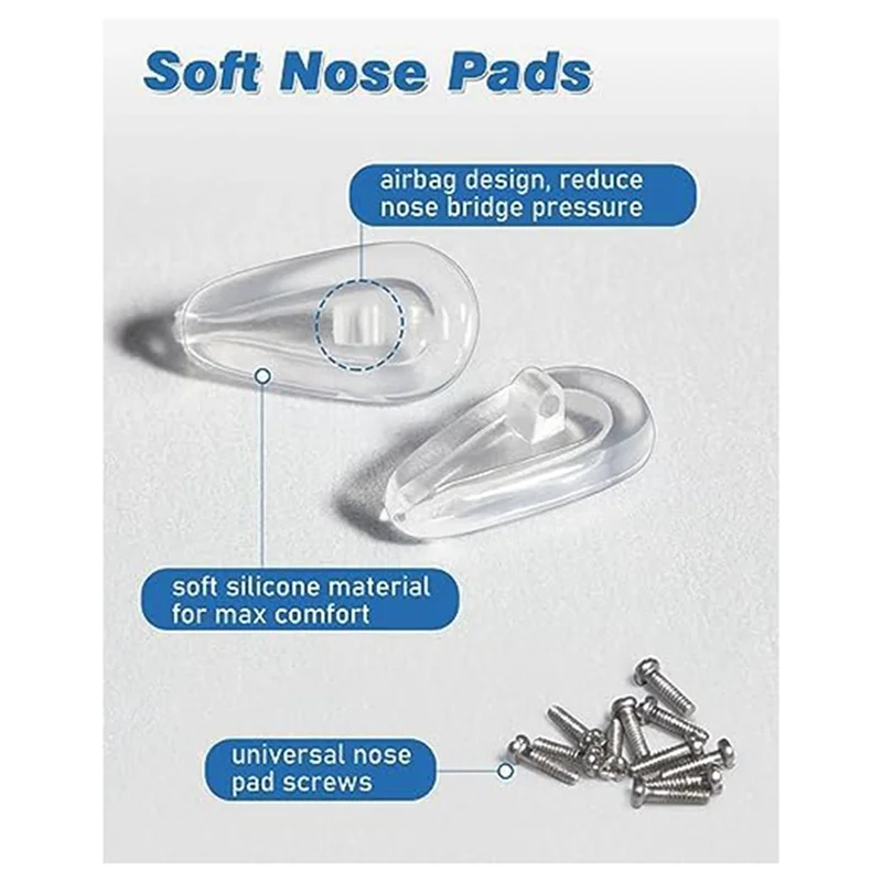 Almofadas de nariz de óculos, kit de reparo de almofada de nariz de óculos de silicone macio com 12 pares de almofadas de nariz, 24 parafusos universais fáceis de usar