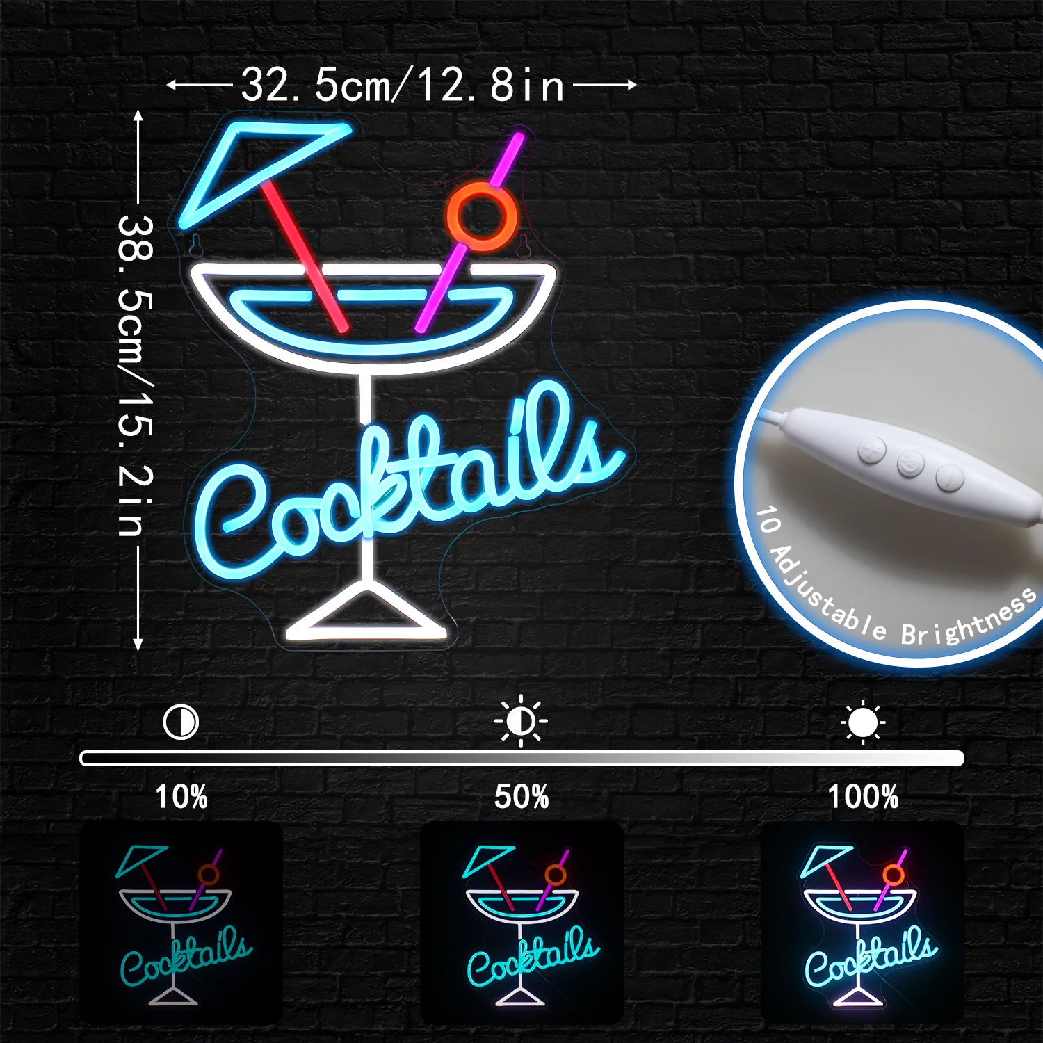 Cocktail Neon Sign Blue LED Sign Cocktail Glass Shape Neon Light Neon Light Neon Light Wall Decoration Neon Light  Bar