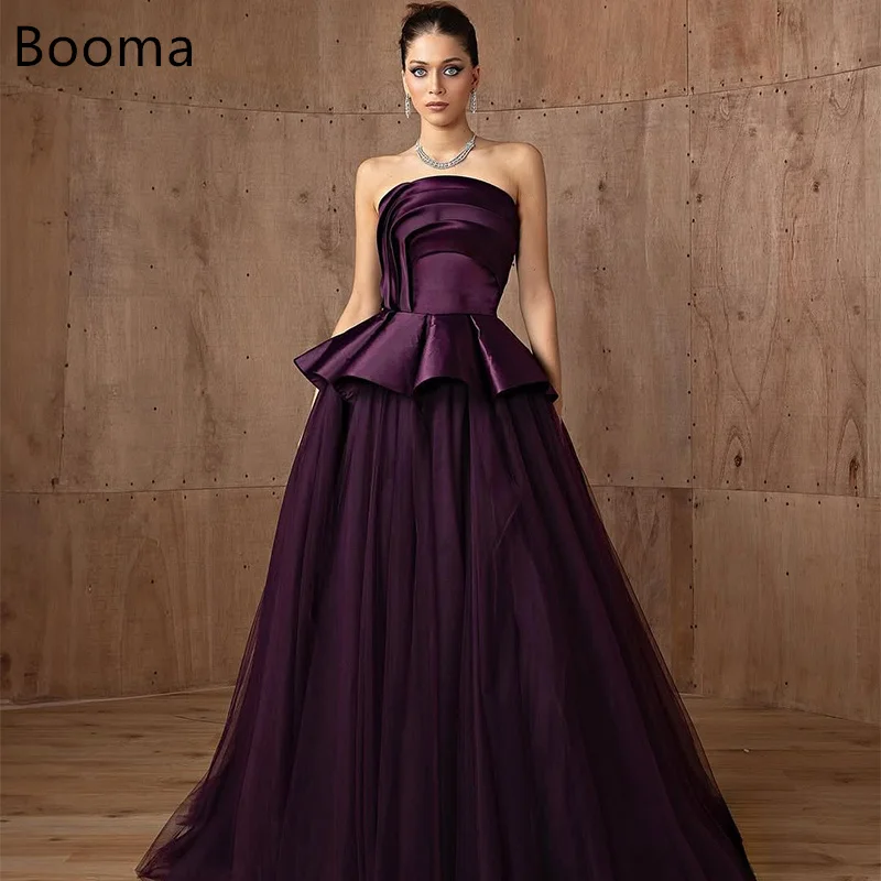Booma Purple Strapless A-Line Evening Dresses Pleat Long Sleeveless Prom Gowns 2025 Evening Party Gowns Customized