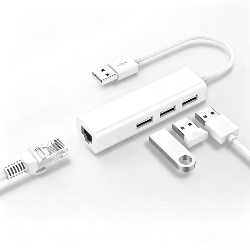 3 USB 2.0 Ports Hub With USB Ethernet RJ45 LAN Adapter Laptop Ethernet Dock Network Extender For Mac IOS Android PC Chromebook