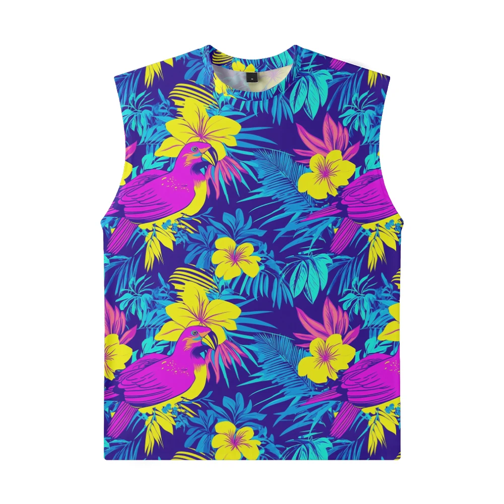 Tropical Floral Leaf Men Tank Top Gym To Street Sleeveless Color Beachwear Breathable Training Fit Vest Muscle Fitness Clothing