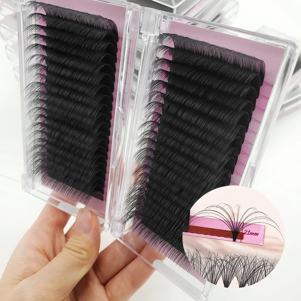 16 file Ventole morbide Estensione ciglia in fiore Personalizzabile Facile CC Curl Coreano PBT Box Volume all'ingrosso Ventole di estensione ciglia