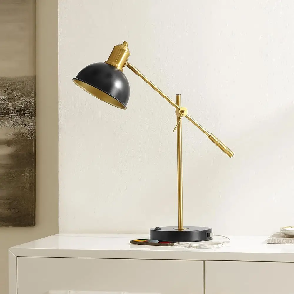 24-inch Adjustable Table Lamp with USB Port, Black/Brass Finish, Perfect for Living Spaces and Offices (LED Bulb Included) view 4