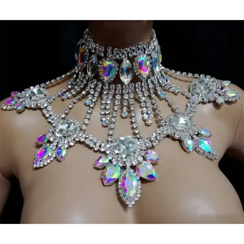 African Beads Jewelry Big Rhinestone Water Drop Statement Colorful Necklace Classic Indian Crystal Bridal Jewelry Accessories