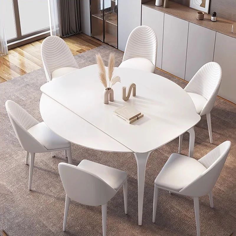 Round Extendable Dining Table Folding Nordic Organiser Luxury Dining Table 8 People Marble Mesa Plegable Kitchen Furniture