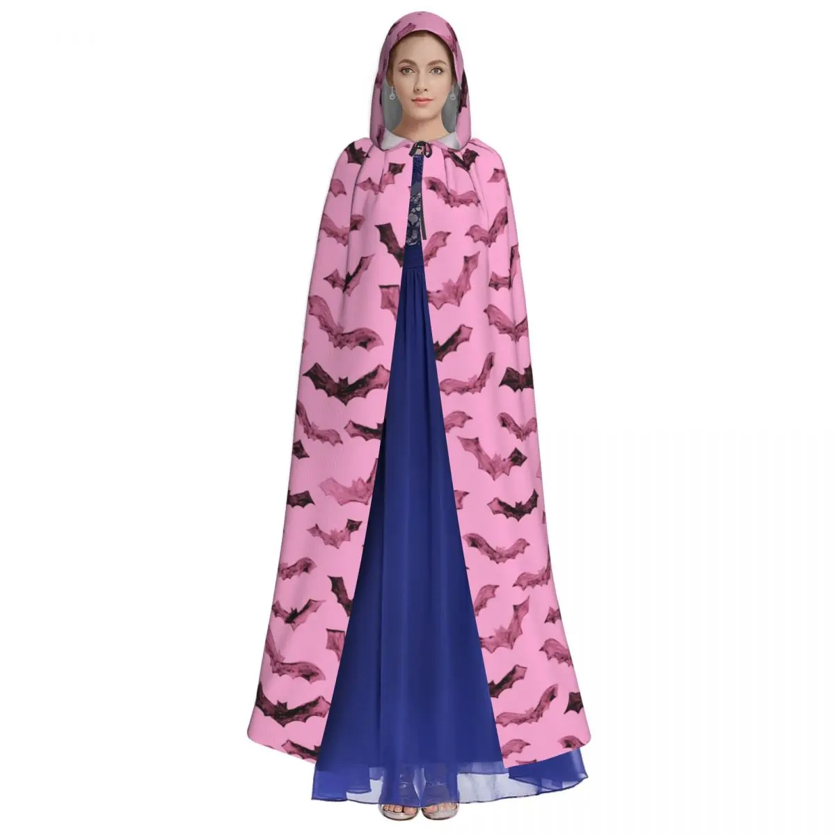 Aldult Halloween Gothcore Cloak with Hood Vampire Bats Pink Grim Reaper Robe Costume for Party