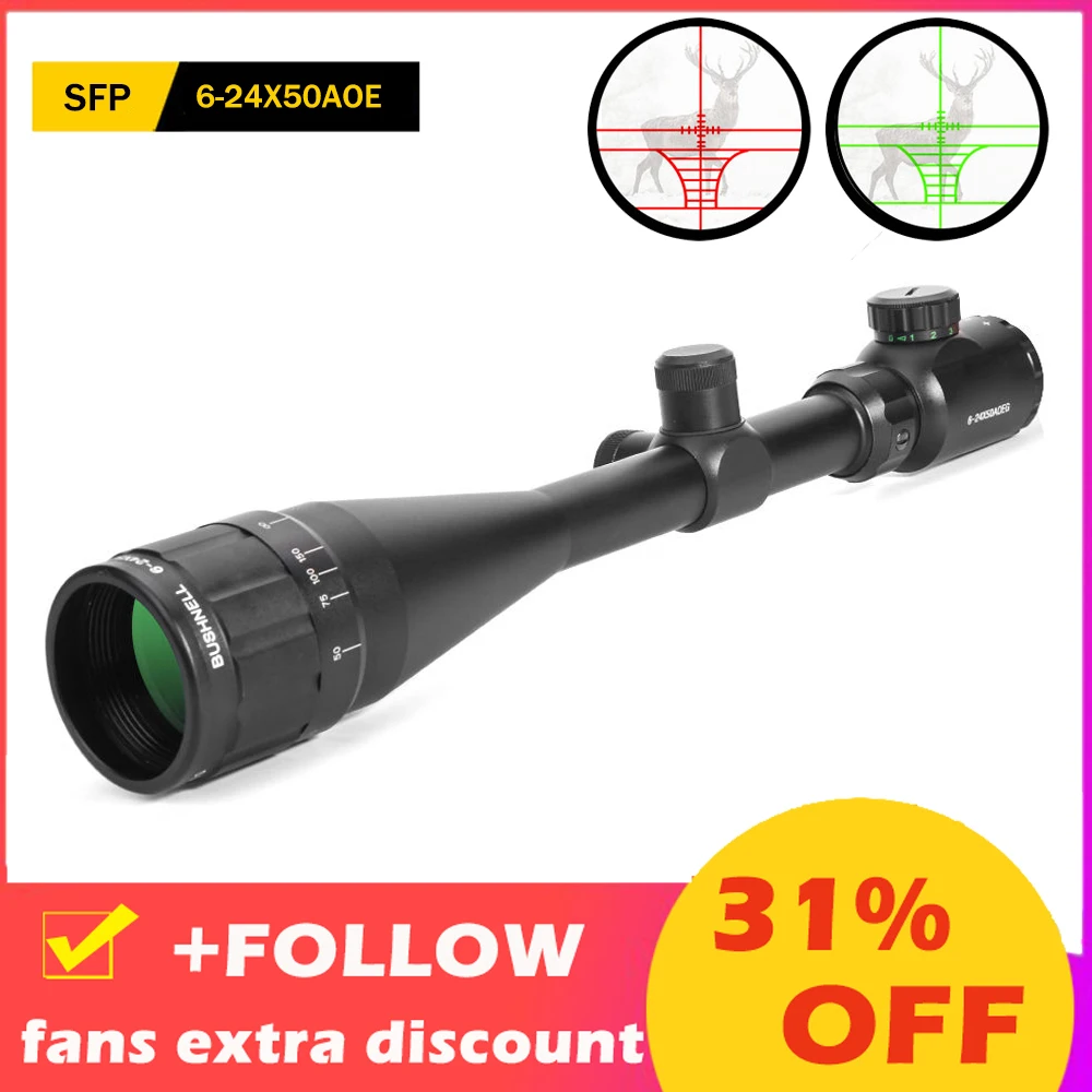 

Hunting Optical Sight 6-24X50AOE SFP RifleScope With Adjustable Red Green Illumination Reticle Optical Rifle Sight Airsoft Gun