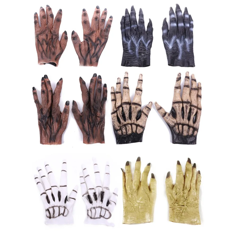 Prank Simulated Halloween Cosplay Gloves Waterproof Werewolf Vinyl Gloves Terrifying Bloody Makeup Party Props Carnival