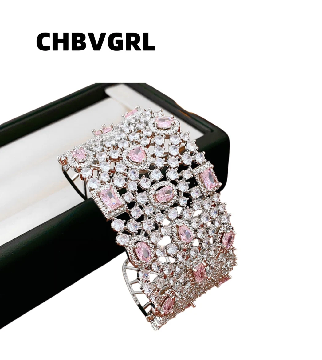 

Ультра-блестящий широкий открытый браслет-манжета с цирконом, роскошный и высококачественный браслет, универсальный модный доступ в придворном стиле