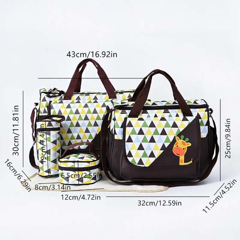 5Pcs Nappy Changing Bag Set Multifunctional Tote Shoulder Handbag, Large Capacity Travel Diaper Bag Portable Crossbody Carry Bag