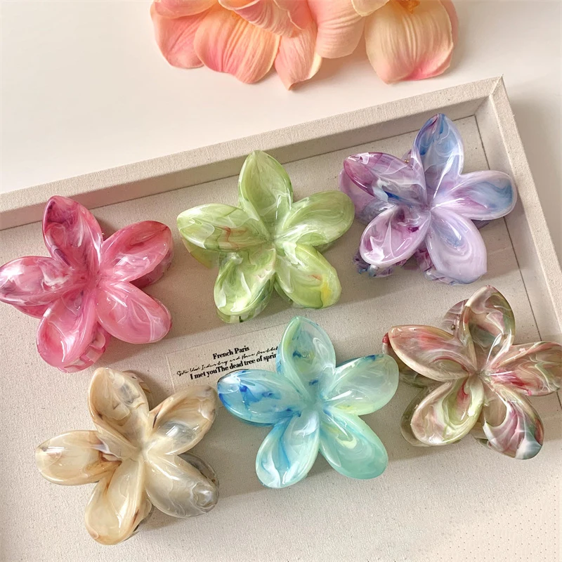 Nuevas pinzas para el cabello, accesorios para el cabello de flores de huevo dulce, horquillas de flores de moda de verano, pinzas de tiburón de estilo de vacaciones hawaianas, garra de cangrejo
