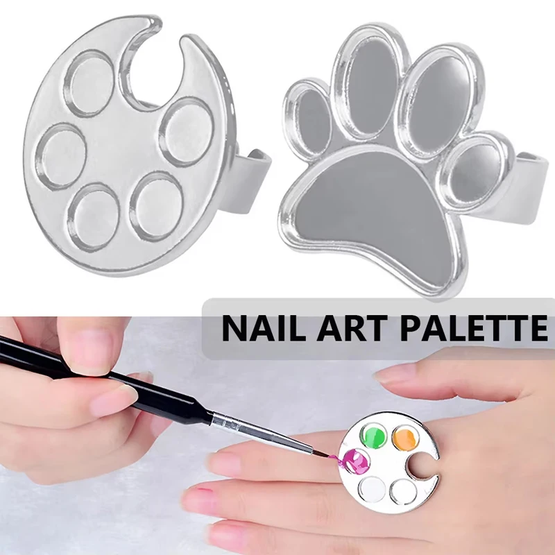 Paleta de mezcla de colores mini para arte de uñas, anillo con diseño de huella, para mezclar pinturas acrílicas y esmaltes 2027 2