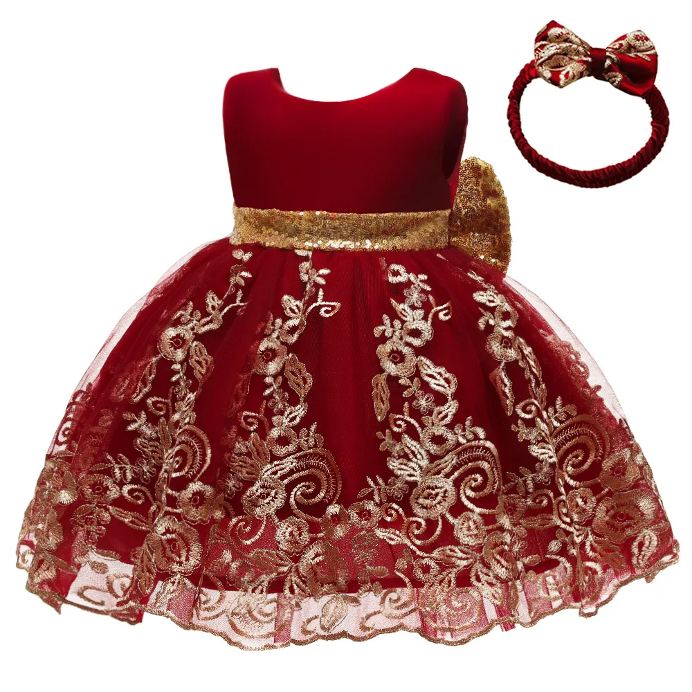 New Sequin Bow Knot Colored Lace Embroidery Mesh Ponchy Dress Birthday Party Wedding Flower Boy Big Bow Dress