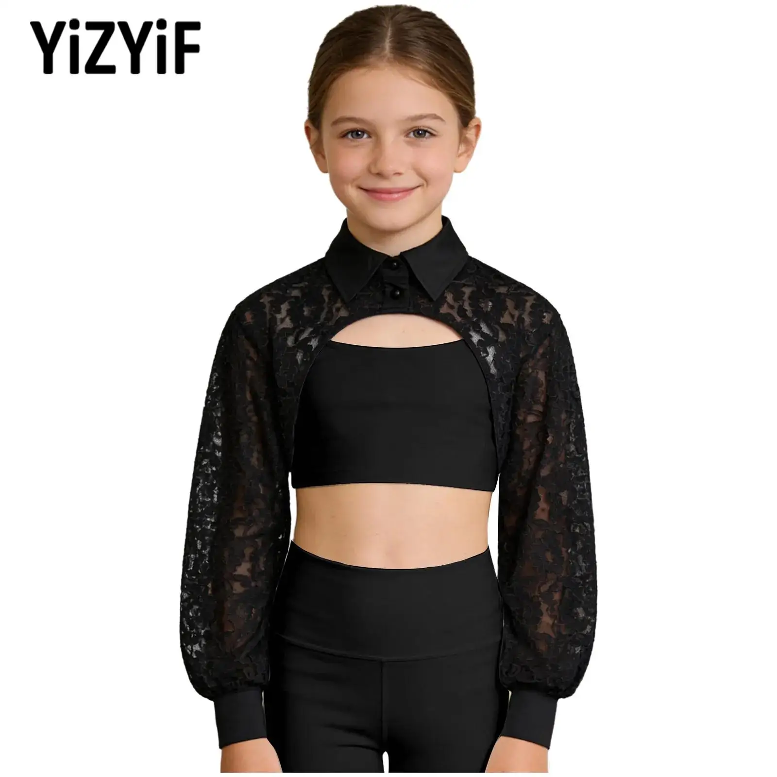 

Кружевная балетная одежда с цветочным принтом для девочек, лирическая современная танцевальная одежда с короткими плечами и длинными рукавами, спортивная верхняя одежда для ужина, свадьбы, дня рождения