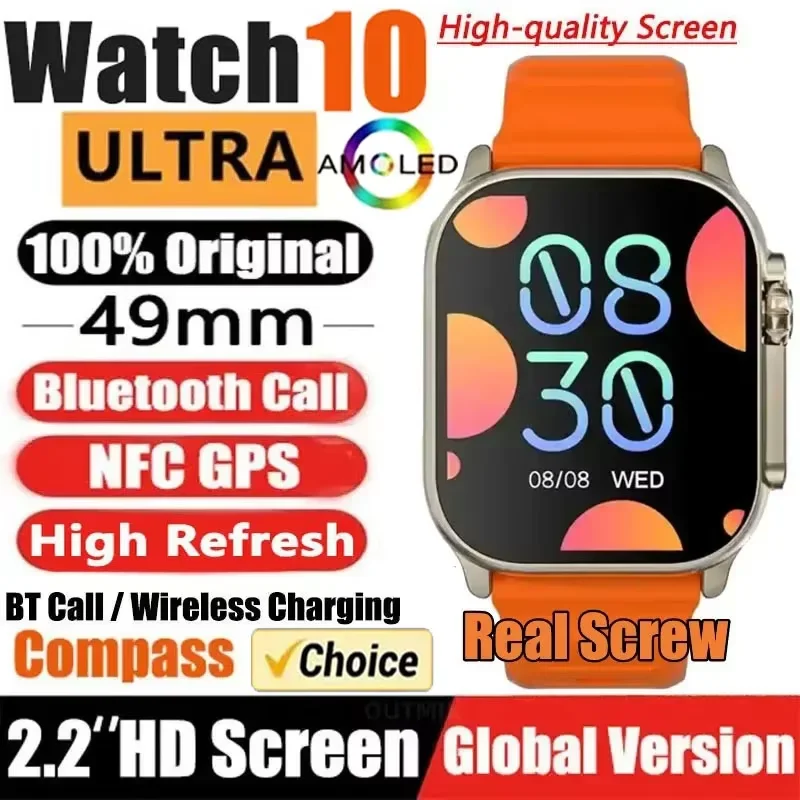 New Watch 10 Ultra Smart Watch 49mm 2024 New NFC Men Women GPS Track Bluetooth Call BT Music Games Wireless Charging Smartwatch