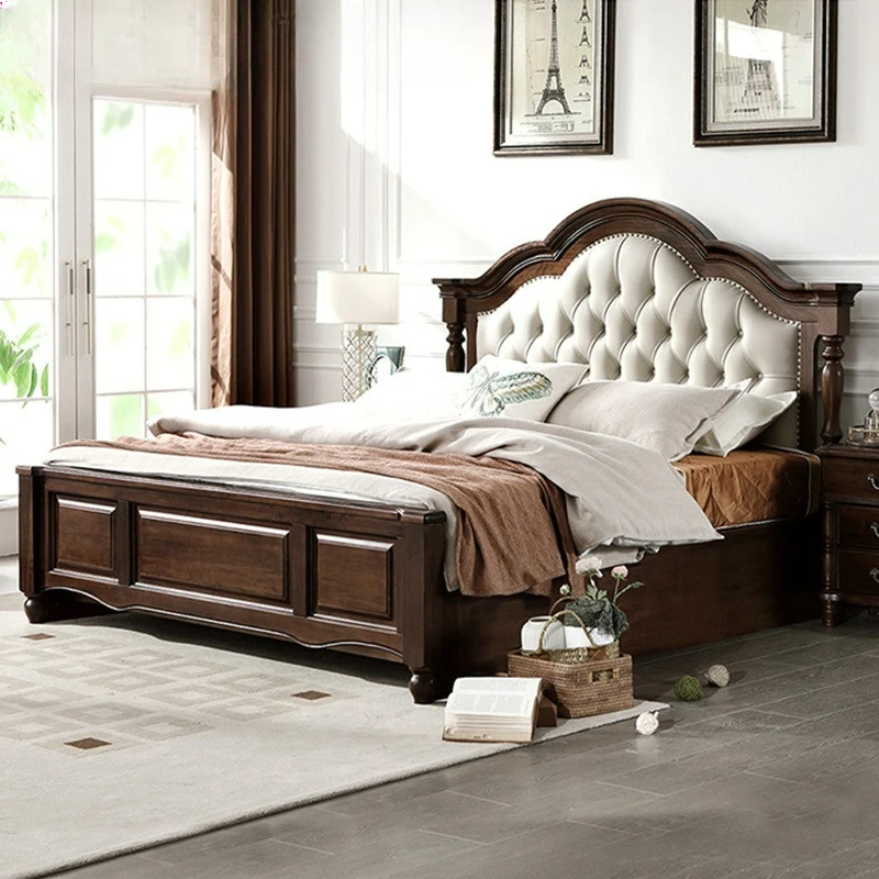 

Customizable American solid wood leather bed