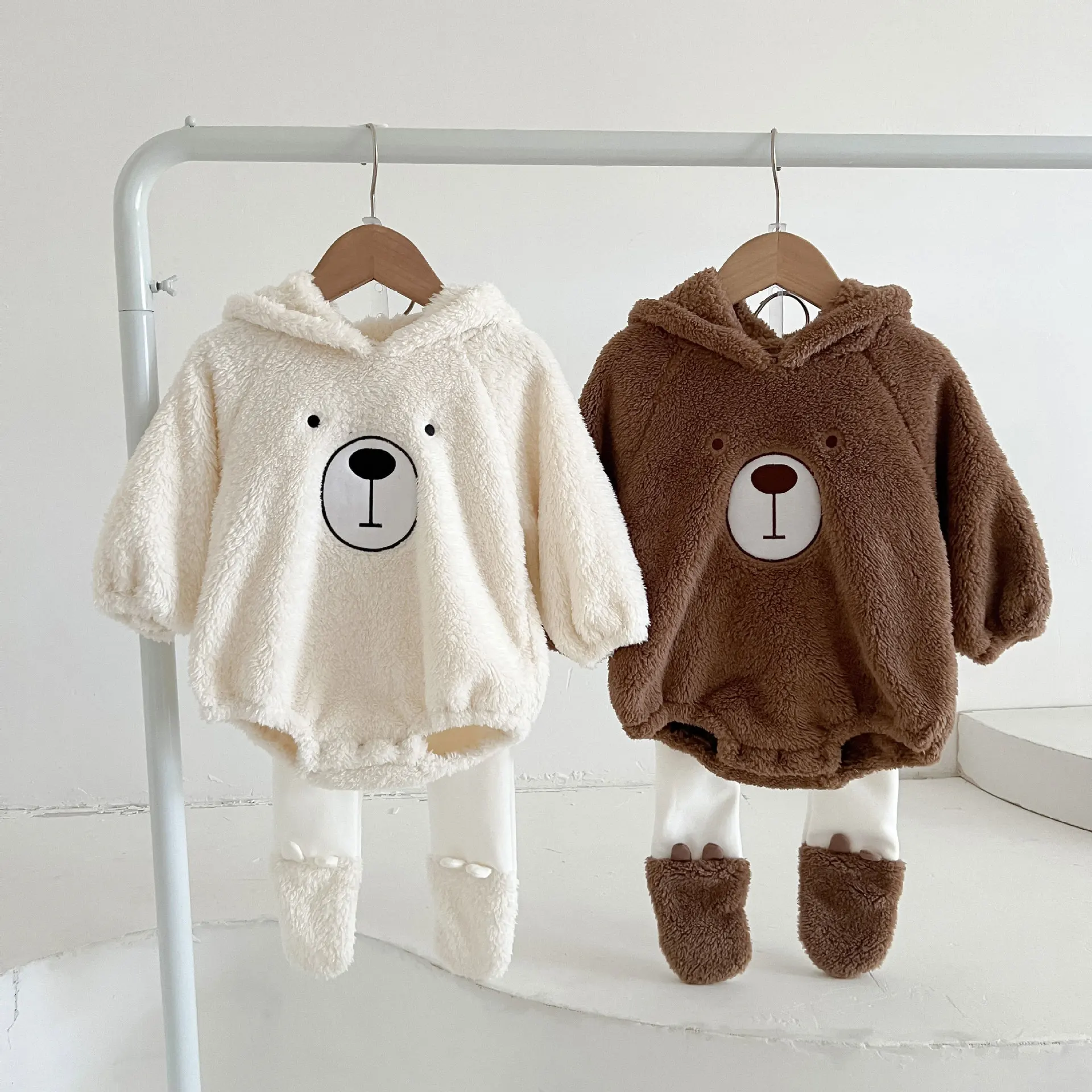 Cute bear Baby Boys Christmas Clothes Outfit Sets For Kids rompers+pants Velvet Overalls Newborn New Year Costume