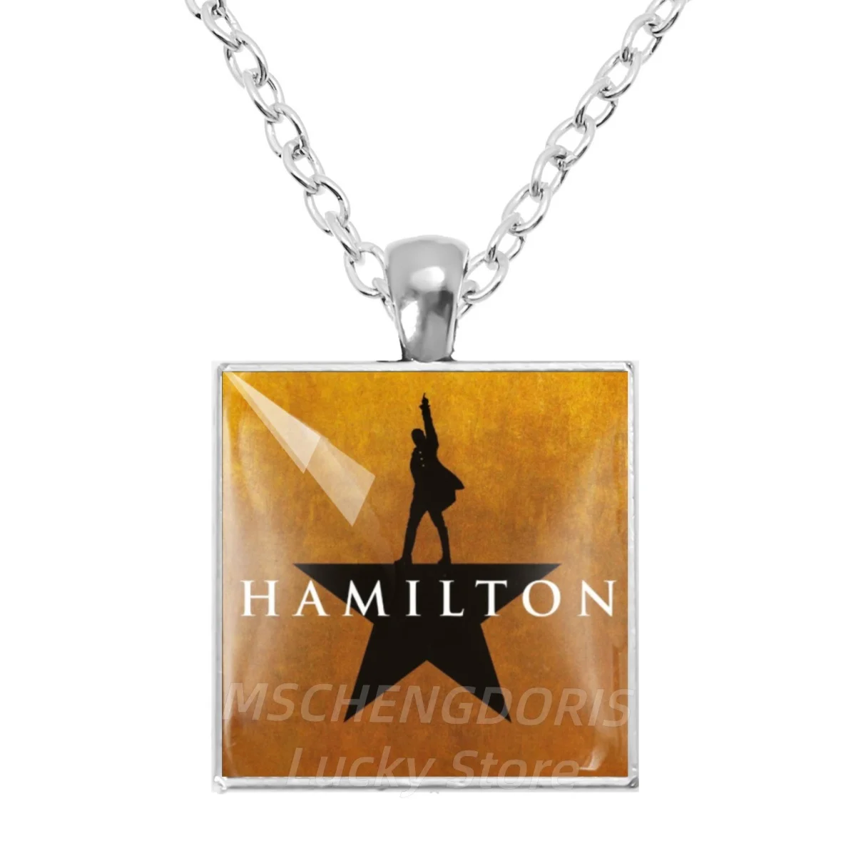 American Musical H-Hamilton Necklace 25MM Glass Cabochon Square Pendant Necklace Jewelry Charm Accessories Gift For Fans MS042