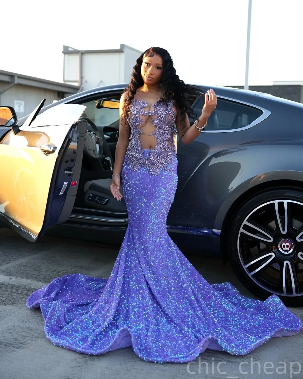 

Purple Crystal Sequins Prom Dress 2025 For Black Girls Mermaid Style Lilac Rhinestones Party Gowns Graduation Dress Customized