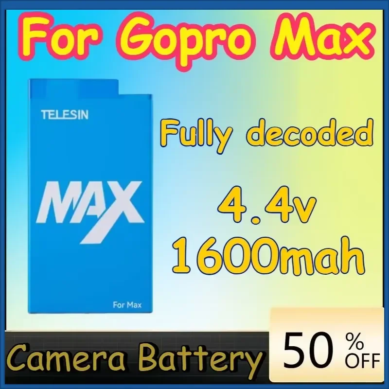 4.4v 1600mah Action Camera Battery for Gopro Max Decode The Battery, High-capacity and Long-lasting Battery