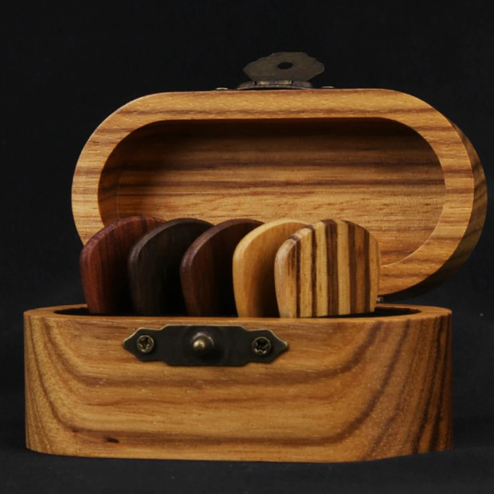 

Pick Storage Box Guitar Wooden Holder Case Handheld Organizer Guitars Picks with
