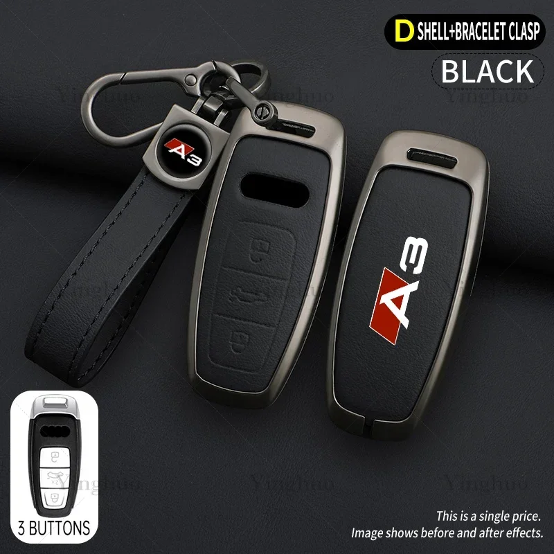 

Key Case for Audi A3 8L 8P 8V S3 RS3 Zinc Alloy Leather Car Remote Cover Holder Shell Protected Keychain Bag Accessories