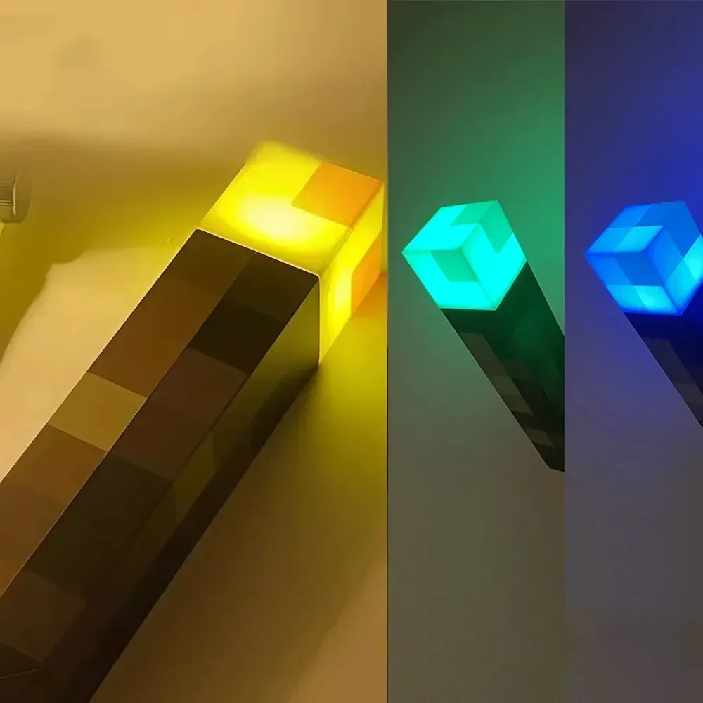 Minecraft Brownstone Torch Lamp Figure 4 Colors Bedroom Decorative Light LED Night Light USB Charging with Buckle Kids Toy Gift