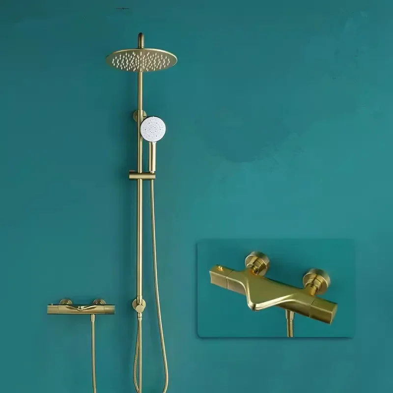 Brushed Gold Bathroom Shower Faucet Set Bathroom Wall Mounted Solid Brass High Quality Bathtub Shower Set