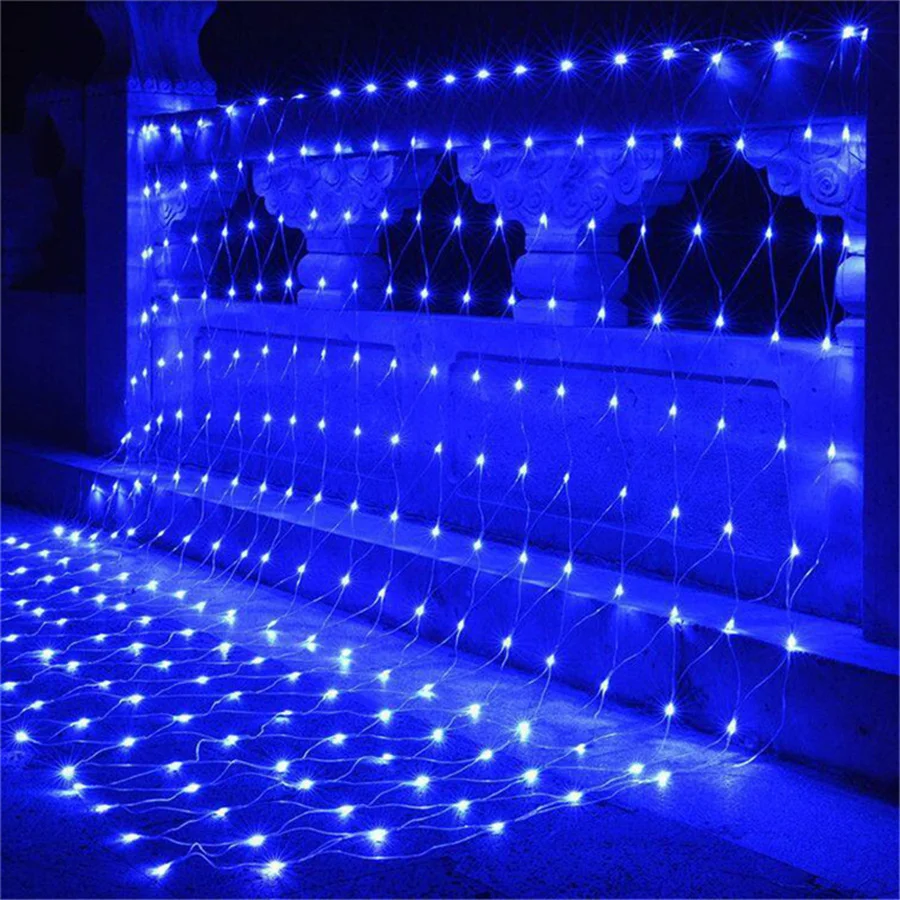 EU Plug 3*2M LED Christmas Fairy Curtain String Lights Outdoor 8 Modes Fish Mesh Garden Lights Garland for Party Yard Decoration