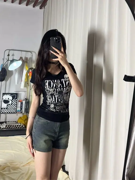 2026 Short Sleeve Optional Y2K Vintage Office Daily Wear Korean Fashion T Shirts Casual Chic Loose Fit Print Design Tees Women