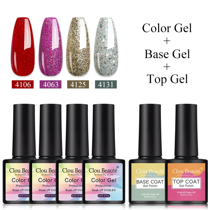 Clou Beaute 6 teile/los Nagellack Gel esmalte em gel Basis Top Mantel Maniküre Set Glitter Rot Braun Nail art lakier hyут