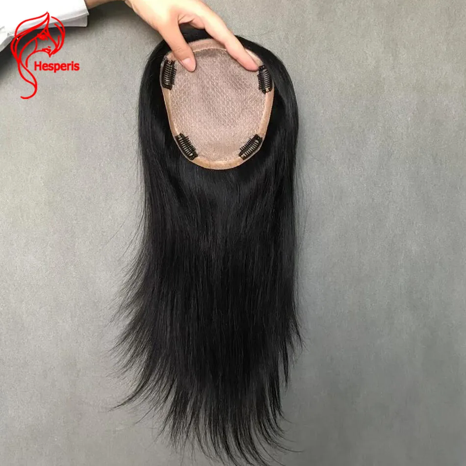 Hesperis Free Part Silk Base Hair Topper Natural Black Brazilian remy Human Topper Light Volume Thinning Hair Help Handmade