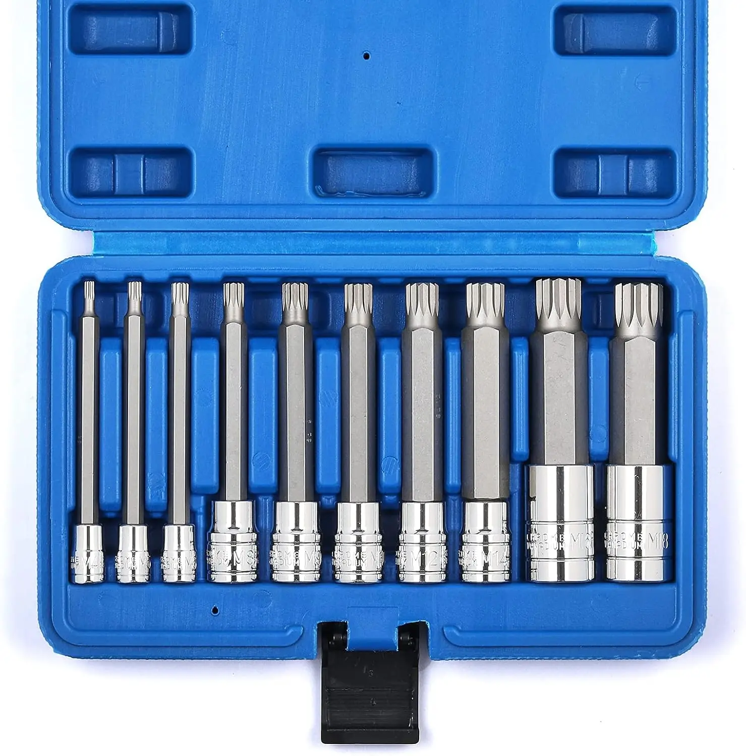 

10-Piece M-Type Spline Bit Socket Set, M4-M18, 4'' Extra Long, S2/Cr-V Steel