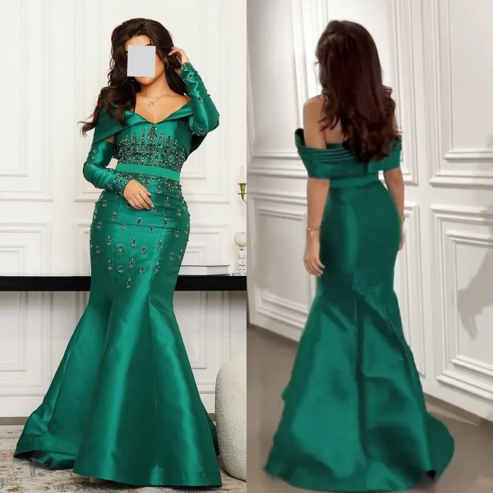 

Customized Charmeuse Beading Off-the-shoulder Mermaid Long Dresses Women Luxury Evening Bespoke Occasion Gorgeous Glitter