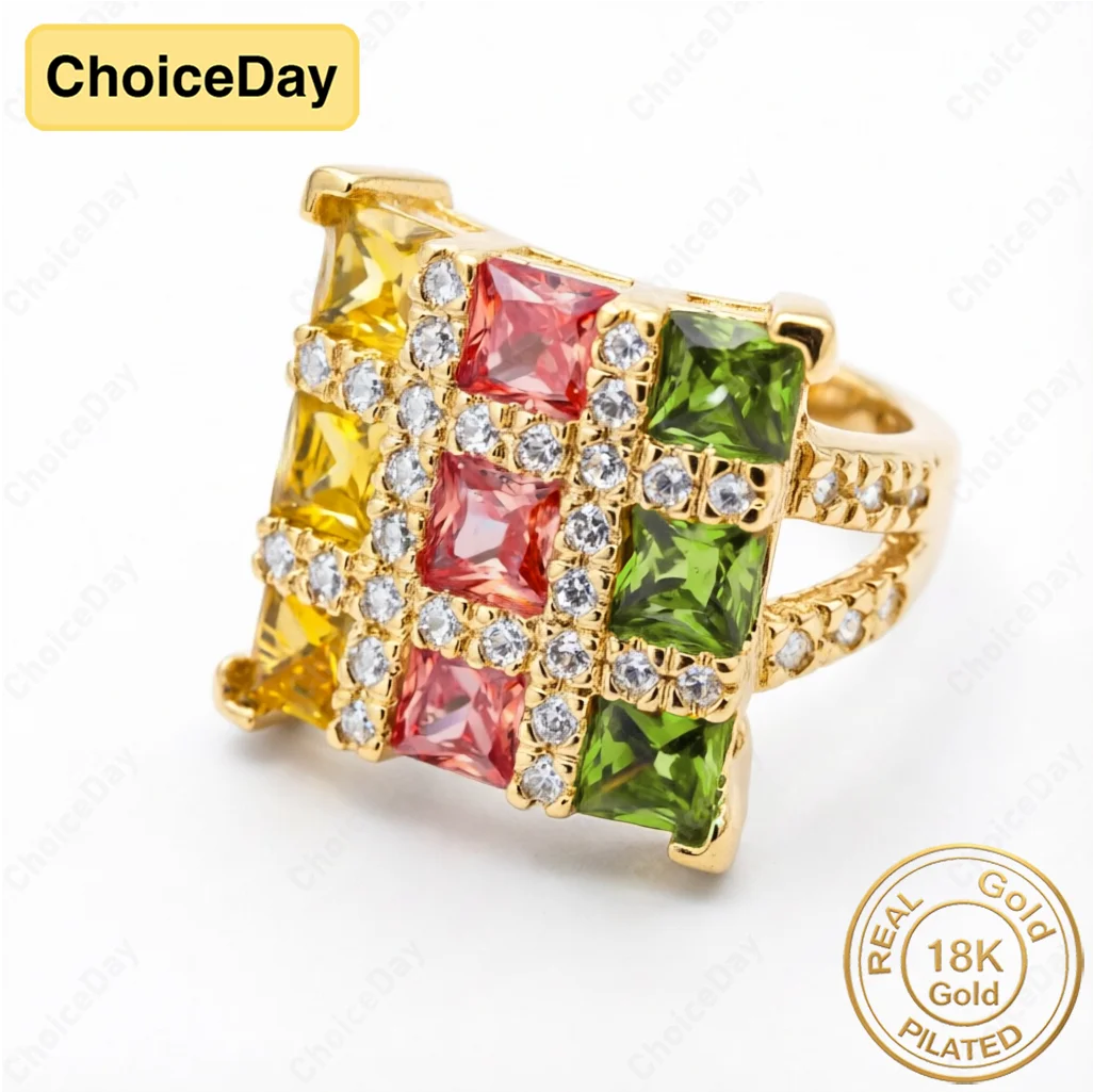 18K Gold Plated 8 Size Luxurious Nine Palace Colored Zirconia Ring Women's Fashion Gift Jewelry Wedding Party