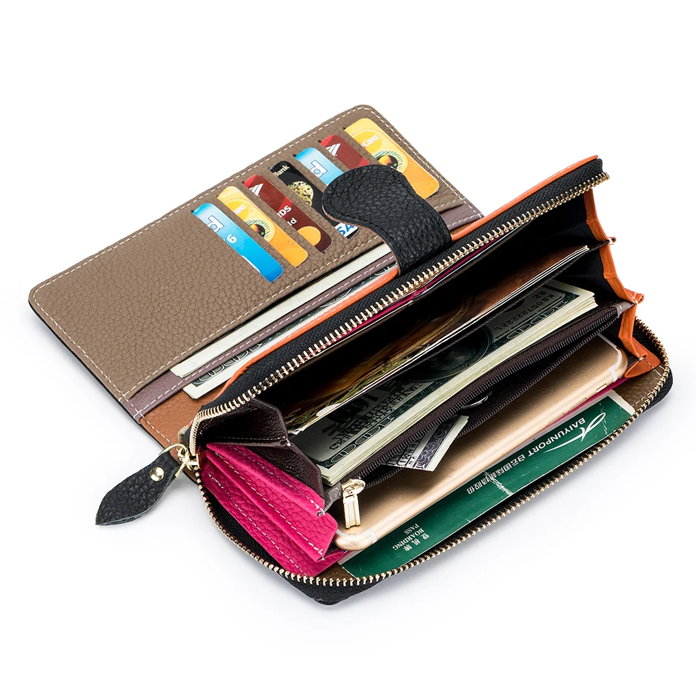 New Genuine Leather Wallet Women's Long Handheld Bag Multi Card Colored Cowhide Card Bag Mobile Case