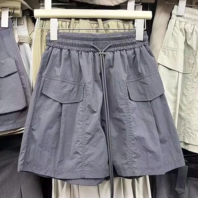

Elastic Drawstring High Waist Cargo Shorts Women Loose Casual Multi-Pocket Sports Shorts