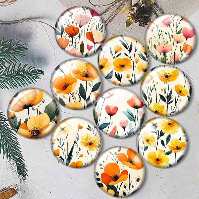 Flower arrangement pattern  12/18/20/25mm glass cabochon  bracelet pendant rings for jewelry demo earrings back Making findings
