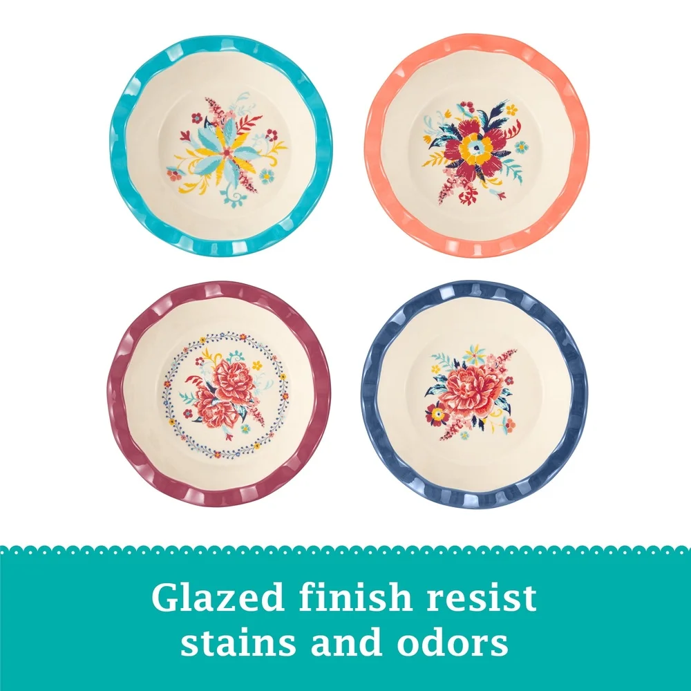 Set of 4 Durable Stoneware Mini Pie Pans with Floral Design & Ruffled Edges 6