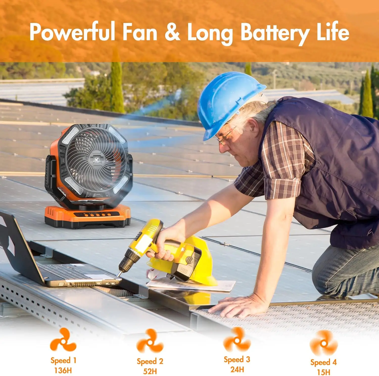 

40000mAh Battery Powered Camping Fan - 136H Max Cooling, Rechargeable Battery Operated Oscillating Floor Fan with Charger