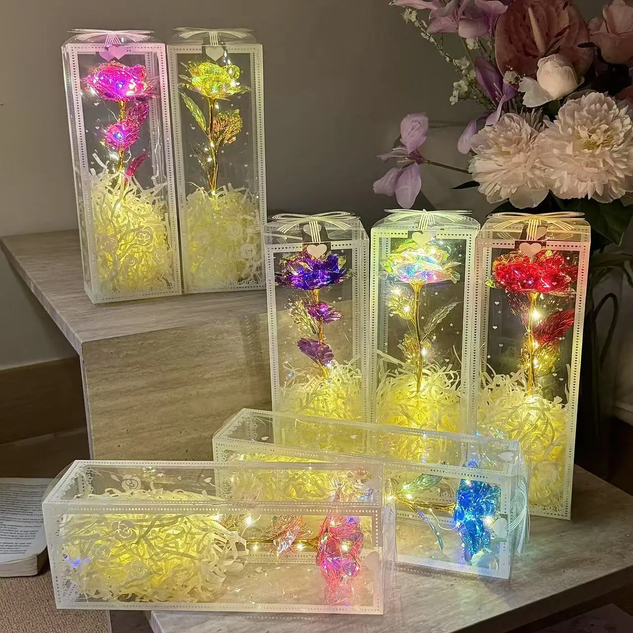 Led Rose Ornament Colorful Valentine'S Day Gift Artificial Rose Flower  Simulated Rose With Gift Box For Birthday