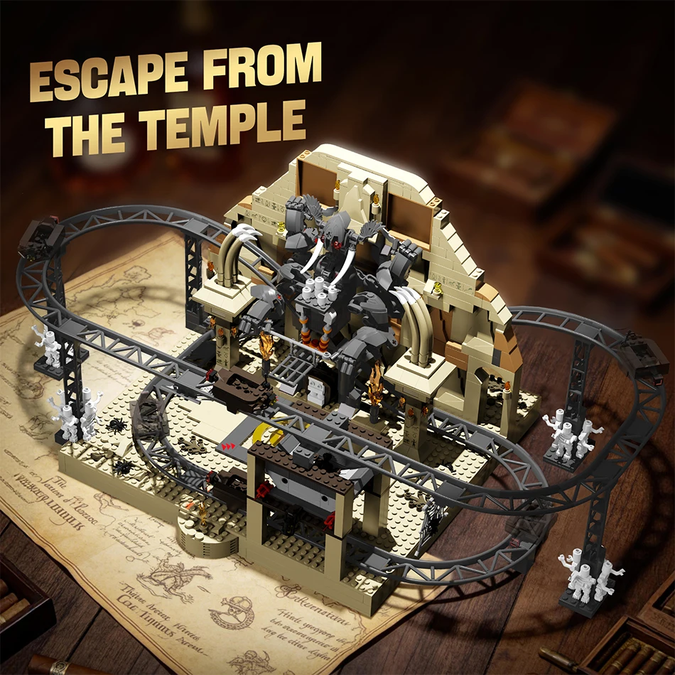 

City Ancient Temple Escape Roller Coaster Building Blocks Running Game Loop Coaster Construction Assembly Bricks Toys Kids Gifts