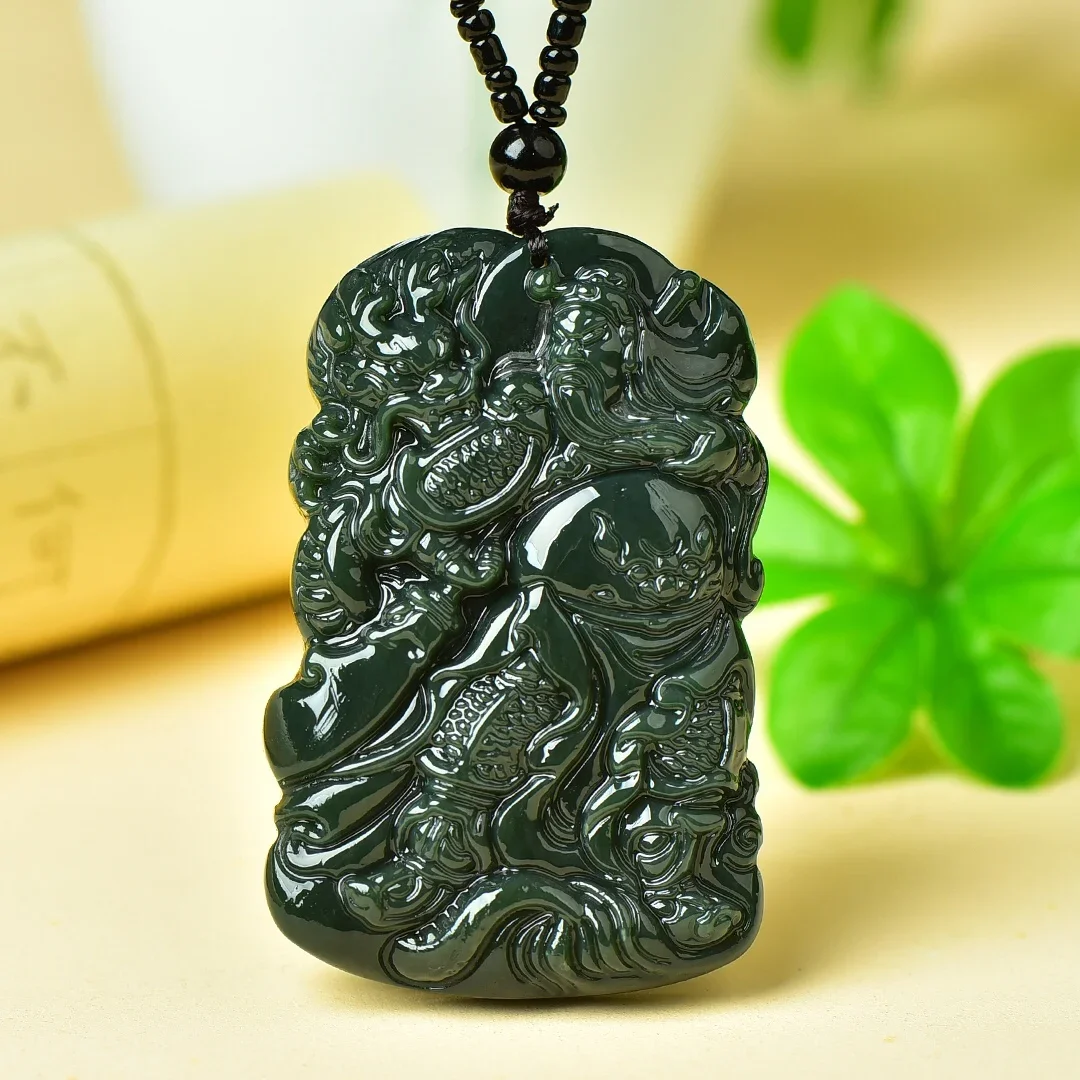 

100% Genuine Hetian Jade Ping An Guan Gong Pendant Fashion High-grade Men's and Women's Jewelry Jade Necklace