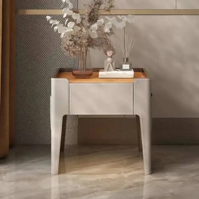 

Italian Luxury Bedsides Table Bedroom Household Minimalist Wood Bedsides Table French Orange Mesa De Noche Dormitorio Furniture